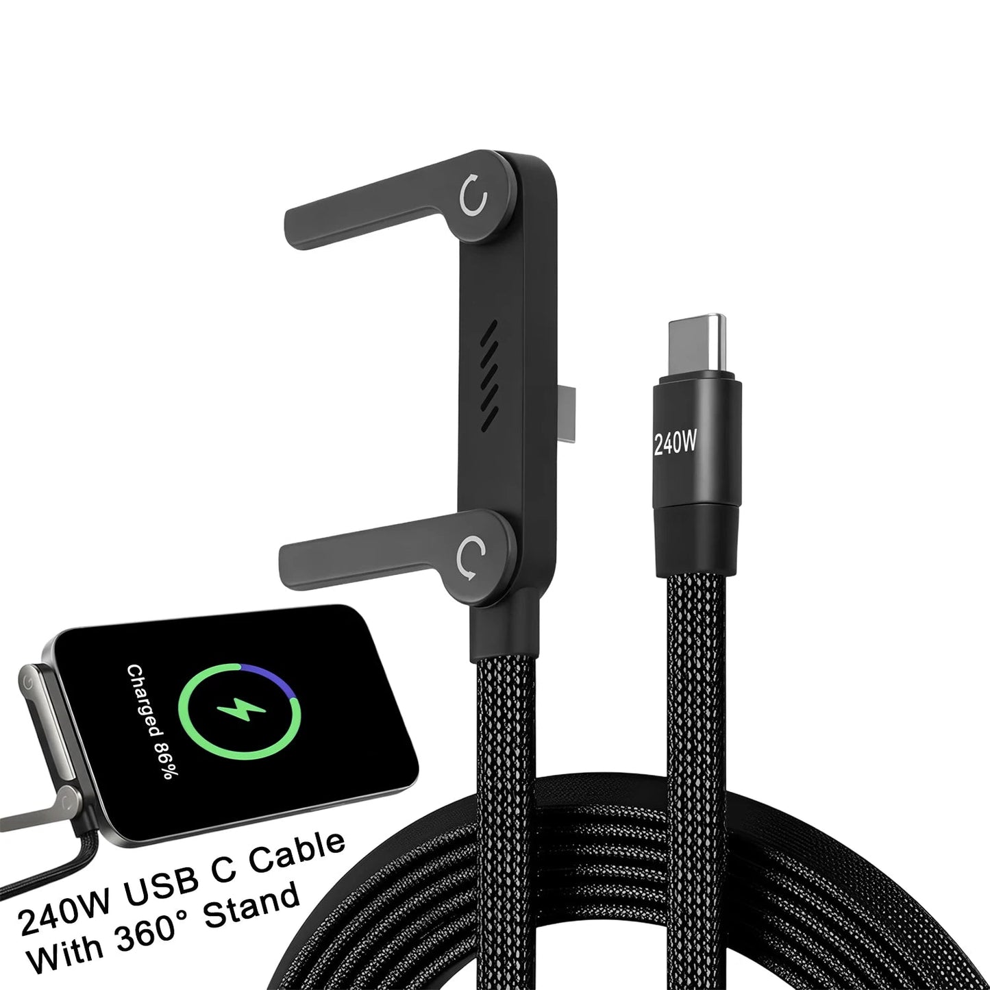 2-IN-1 Type-C Cable Foldable Mobile Phone Holder 240W Fast Charging Data Cable Multifunction Phone Charge Bracket Dual PD cable NNOS