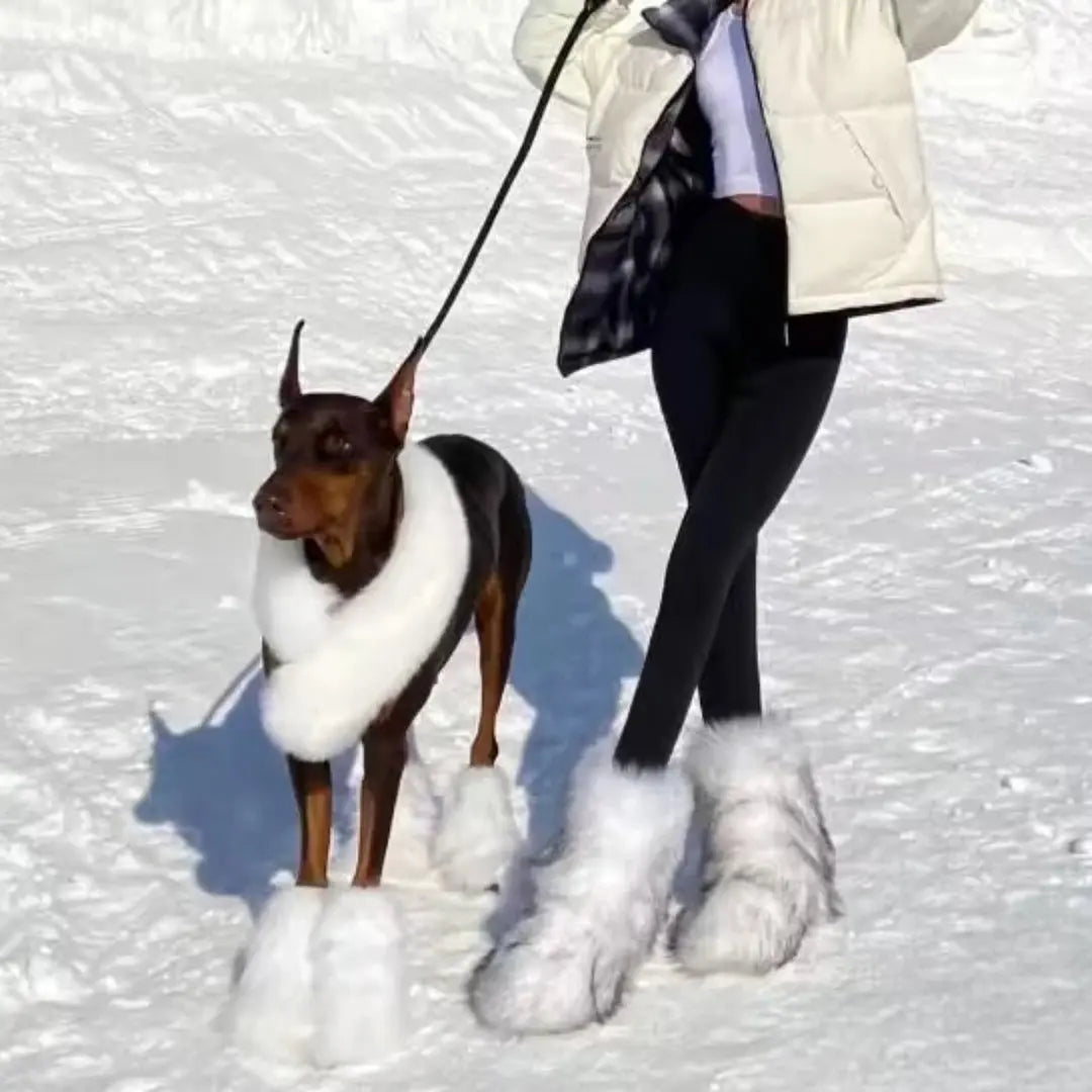 Y2K Fluffy Mid-calf Boots Winter Women Fashion Snow Boots Warm Cotton Shoes NNOS