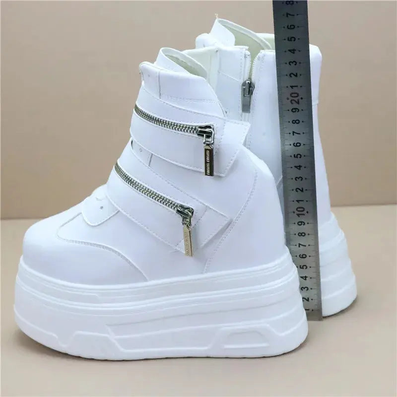 15cm Spring Autumn Women High Top Sneakers Breathable Thick Sole Chunky Sneakers Ankle Boots Platform Booties Wedge Boots White NNOS