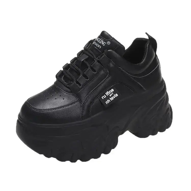 Trendy Women's Chunky Sneakers - Stylish White & Black Thick Bottom Dad Shoes for Autumn/Winter - High-Quality PU Leather Platform Footwear