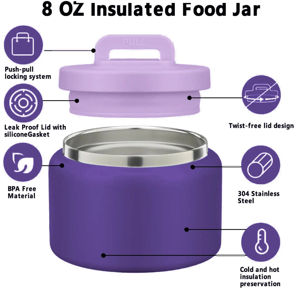 Bento Lunch Box With 8oz Stainless Steel Insulated Vaccum Food Jar NNOS