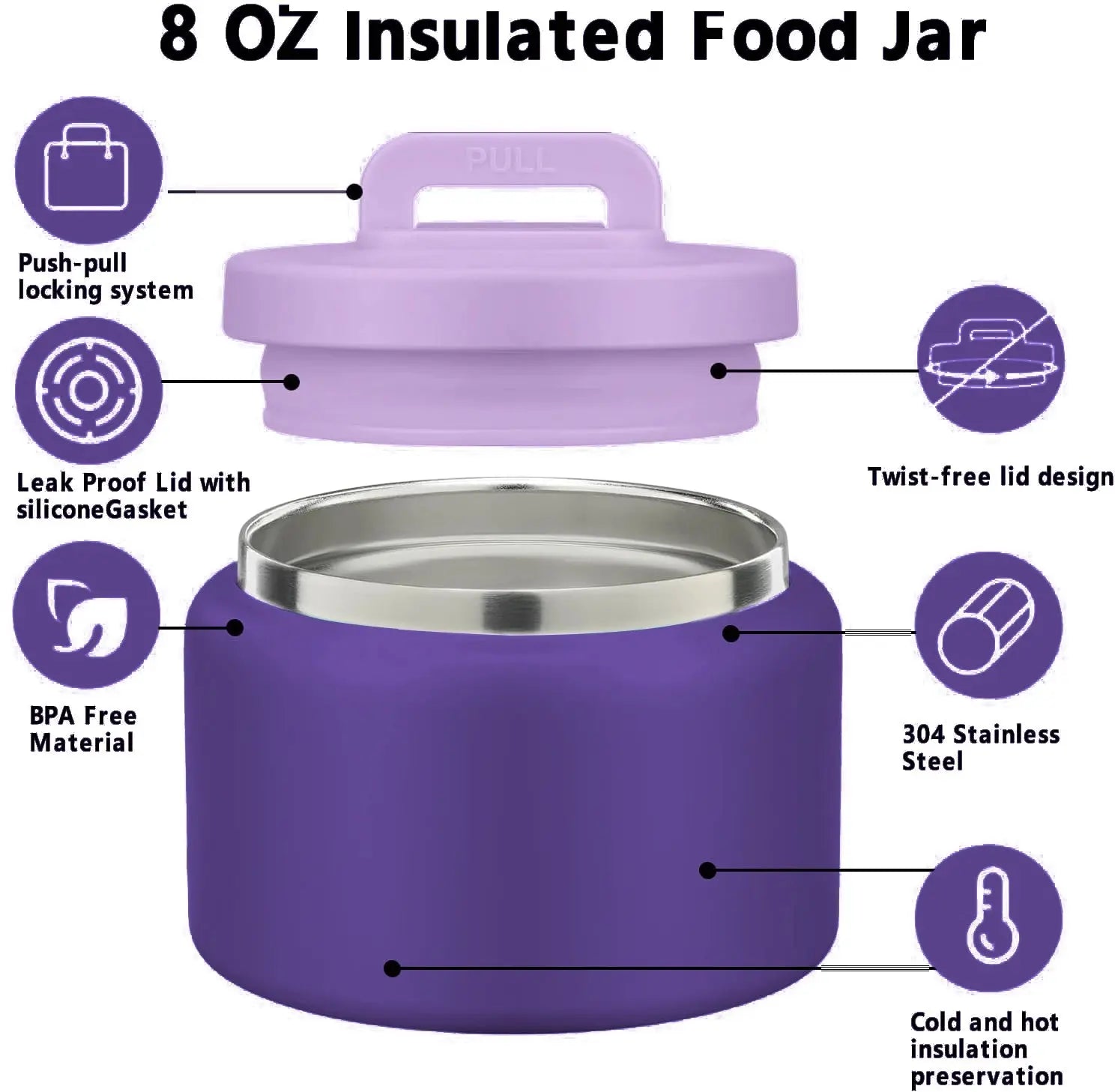 Bento Lunch Box With 8oz Stainless Steel Insulated Vaccum Food Jar NNOS