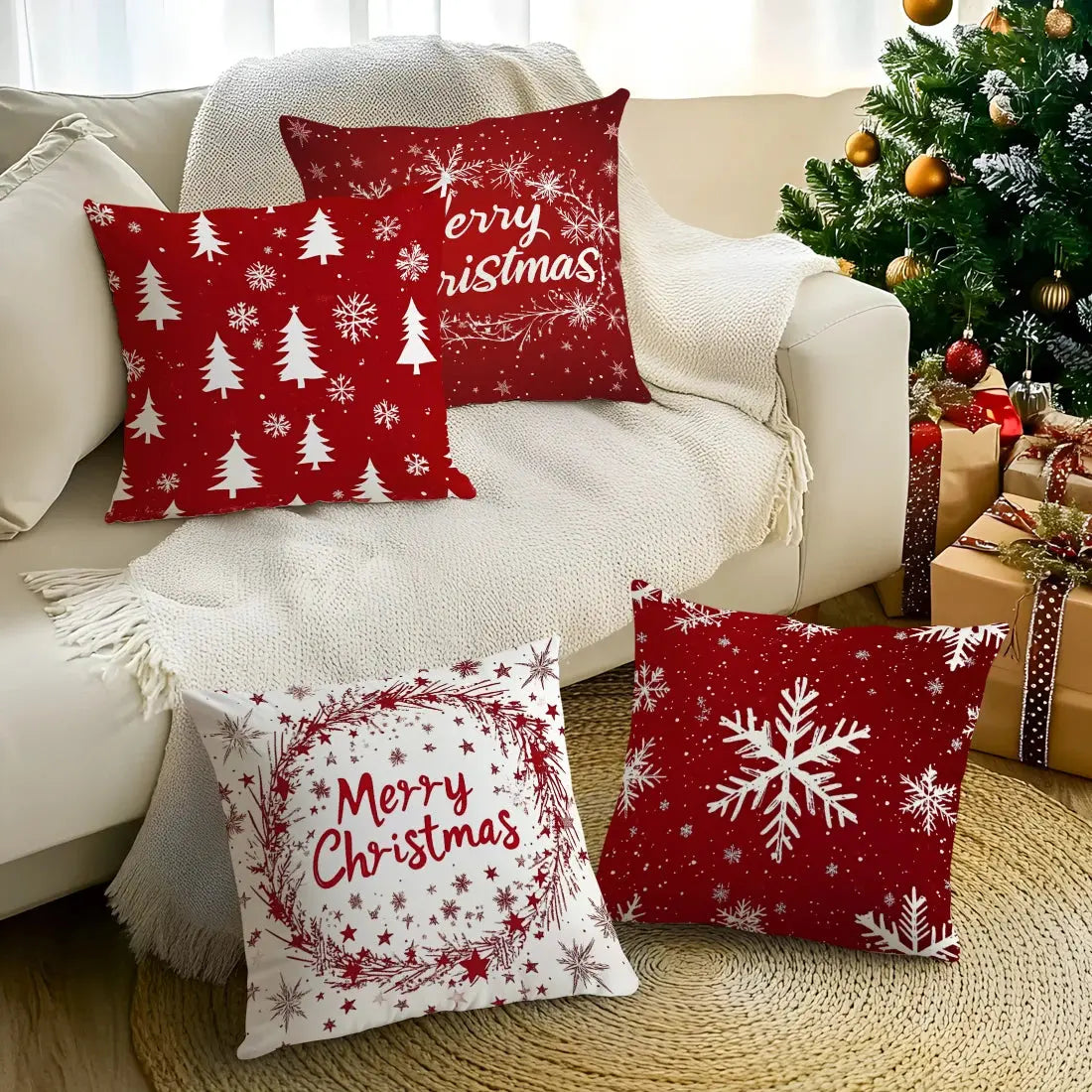 Christmas Snowflakes Cushions Pillowcase Polyester Cushion Cover Throw Pillow Sofa Decoration Pillowcover Home Decor NNOS