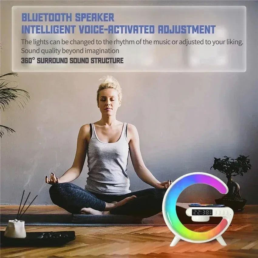 Multifunction RGB Light Bluetooth Speaker Alarm Clock 15W Wireless Charger Stand Pad For iPhone Samsung Fast Charging Station NNOS