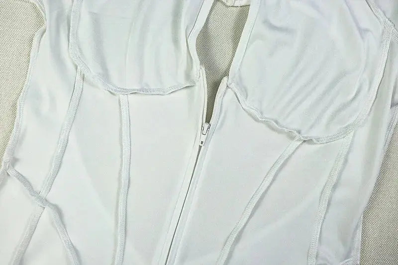 Women's Casual Sporty Zip Low-Neck Backless Jumpsuit Full Sleeve Skinny Peach High Street Style Solid Overalls Middle Age Size NNOS