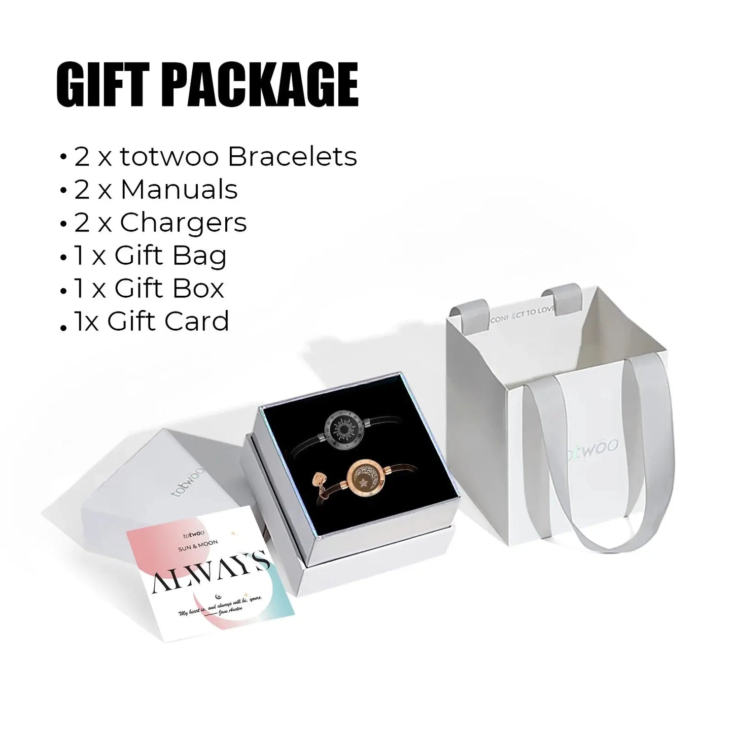 Totwoo Long Distance touch Light up&Vibrate Bracelets for Couples, Long Distance Relationship Gifts Smart Sun&Moon Love Bracelet NNOS