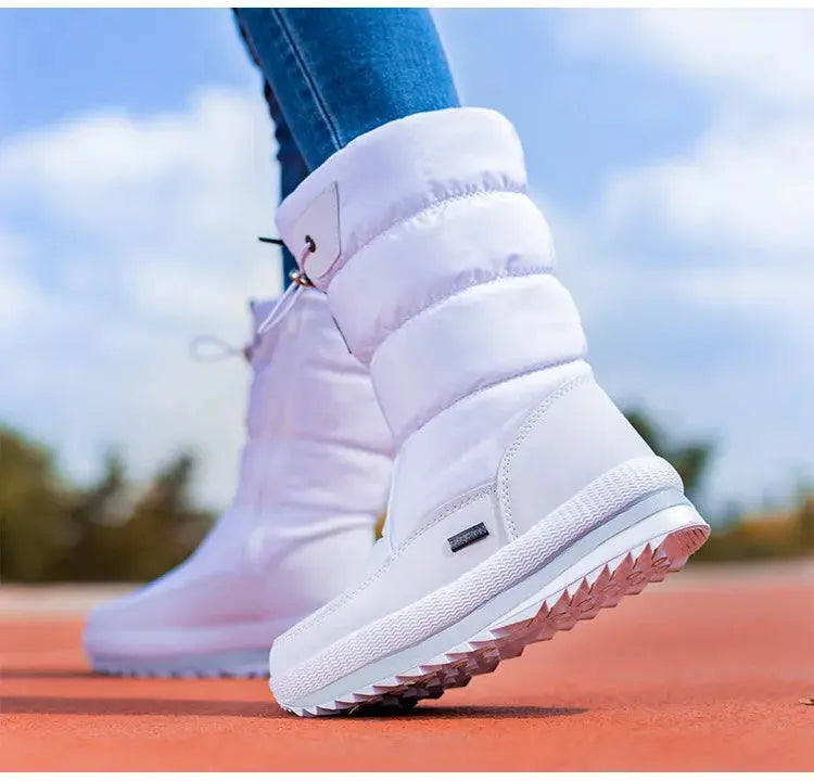 Winter thick women's snow boots Warm Plush Mid-calf Boots Non slip Waterproof  Platform Snow Boot Casual Female White shoes NNOS