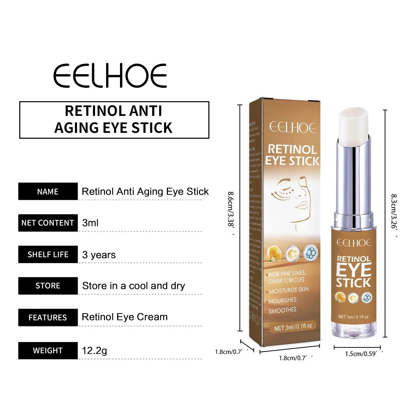 Retinol Anti Aging Eye Stick Reduce Wrinkle Lifting Firming Nourish Improve Fine Lines Crow's Feet Remove Dark Circles Eye Balm NNOS
