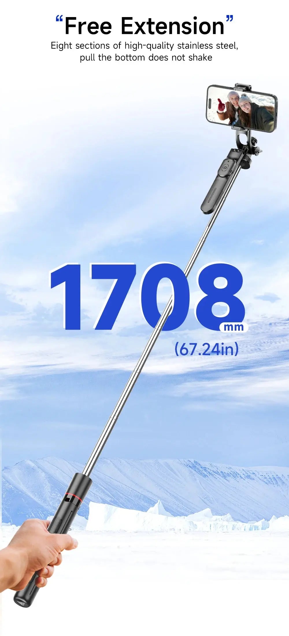 BSLIUFANG 2025 new 1.7M 360° rotation selfie stick tripod foldable stand with Wireless Bluetooth remote control for phone camera NNOS