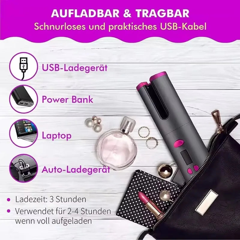 Automatic Hair Curler Wireless Curling Iron with Built-in Battery Ceramic Professional Usb Charging and Portable for Travel NNOS