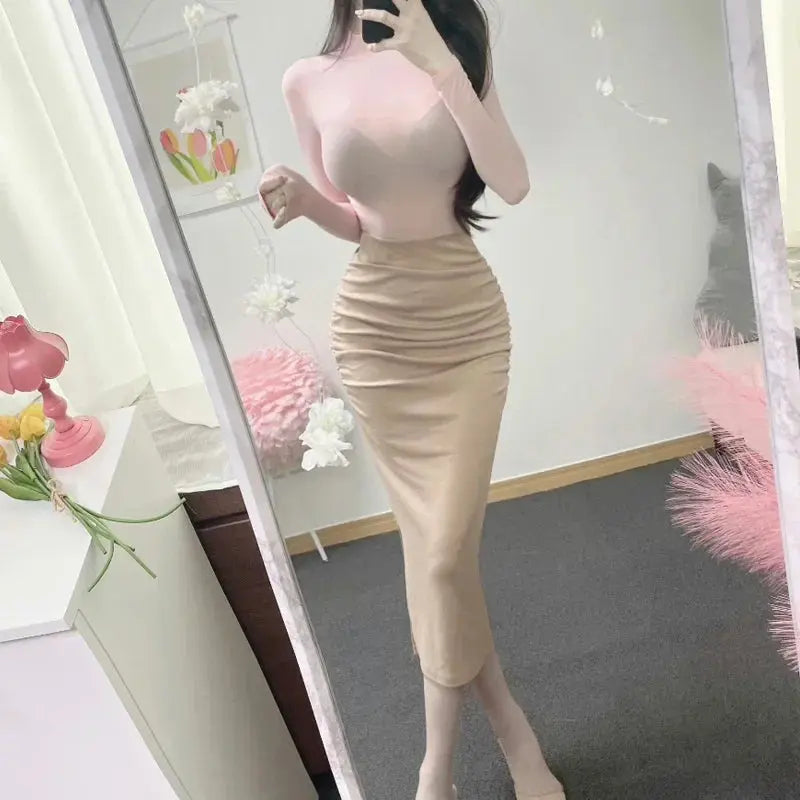 Korean Fashion Slim Fit Fishtail Skirt – Sexy Pleated Split Autumn Outfit NNOS