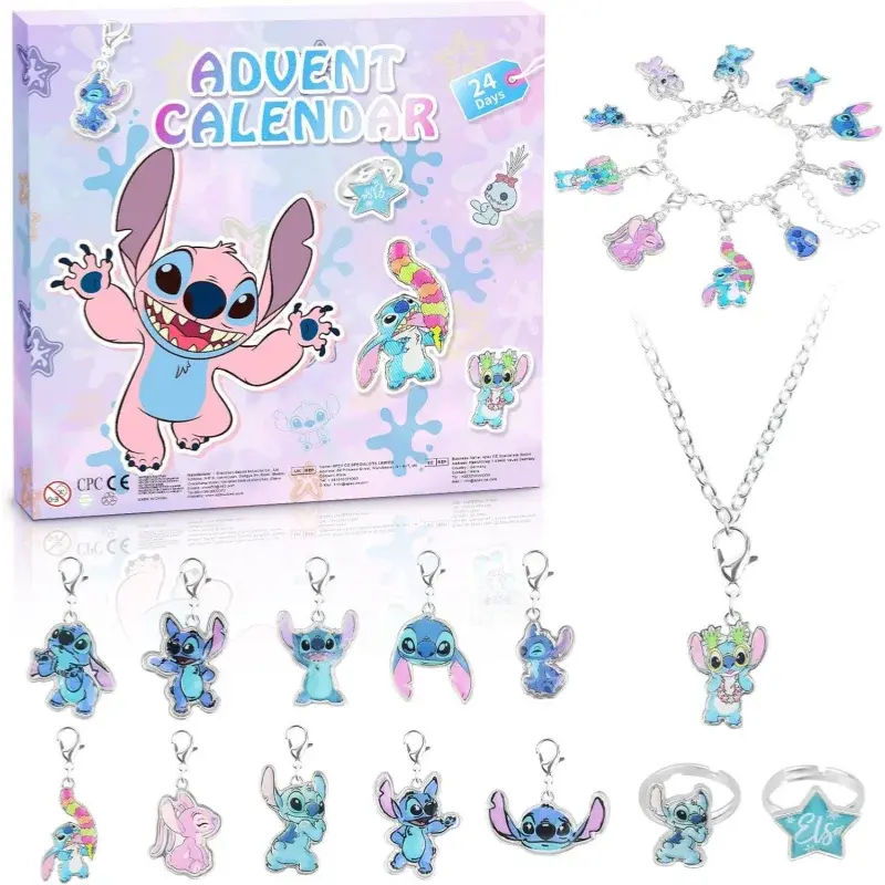 Stitch Christmas Advent Calendar Random Box 24 Days Xmas Countdown Diy Jewelry Bracelet Necklace Making Kit Gift Children Toys NNOS
