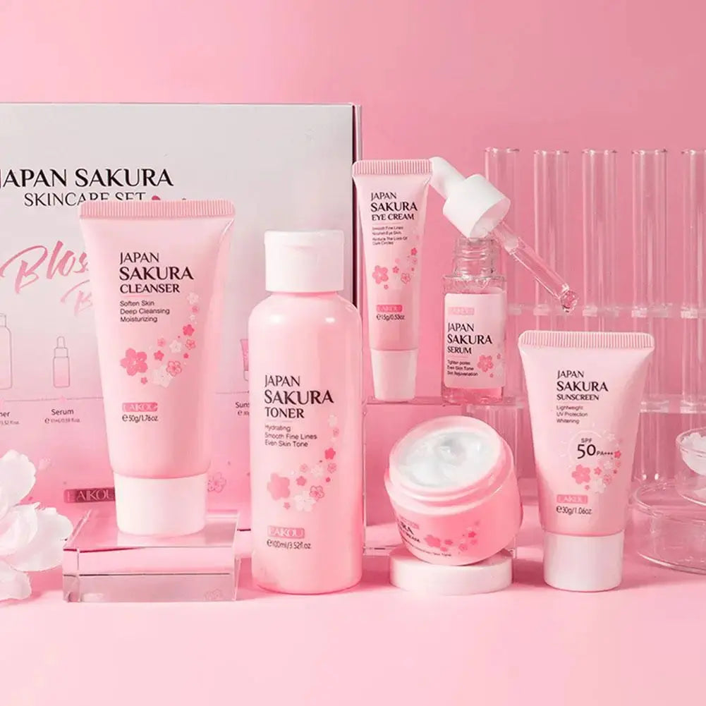 6Pcs Sakura Skin Care Set – Face Cream, Serum, Toner & Cleanser Gift Box NNOS