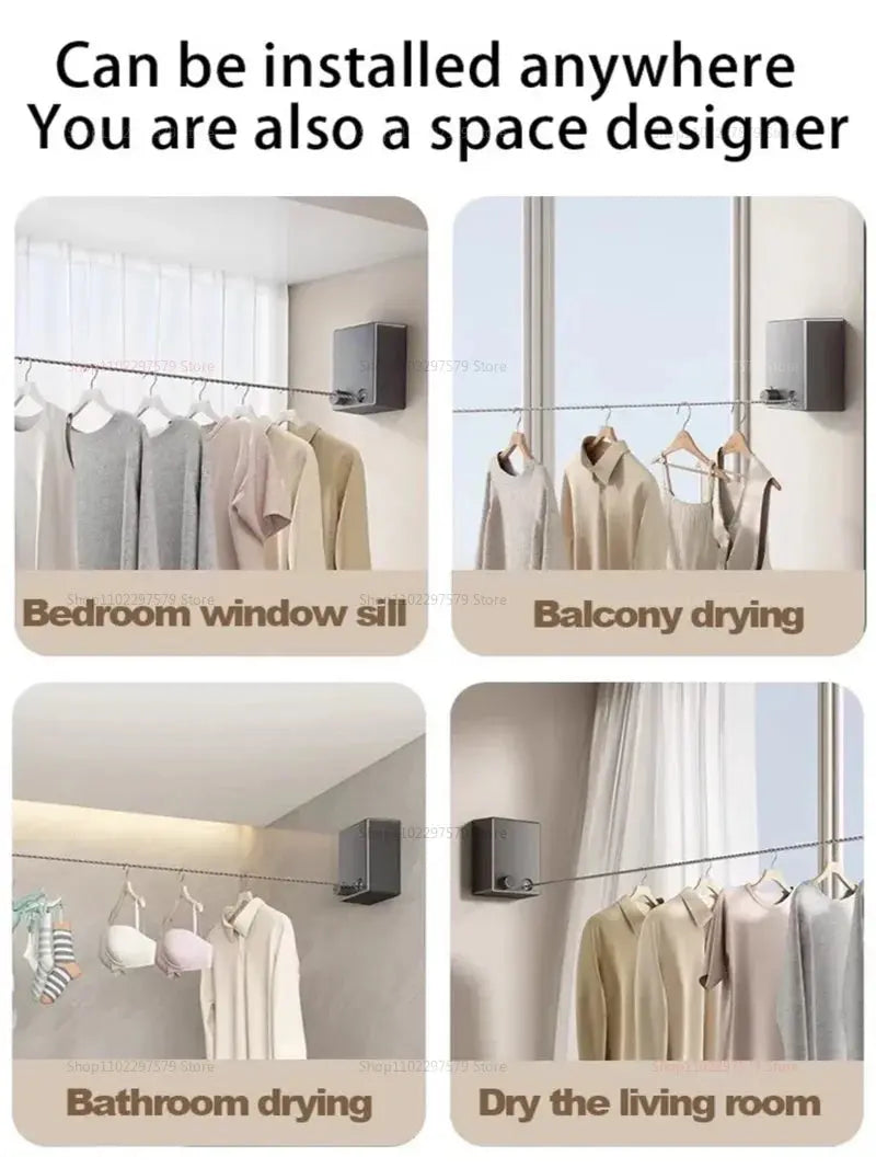 Invisible Clothesline Indoor Without Hole-Punching Shrinkage Wire Clothes Drying Artifact NNOS