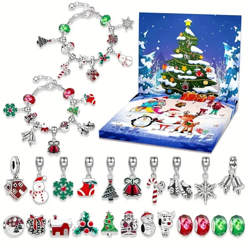 24-Day Christmas Calendar Advent Countdown Surprise Gift Creativity -DIY Christmas Bracelet Production Kit Jewelry Production NNOS