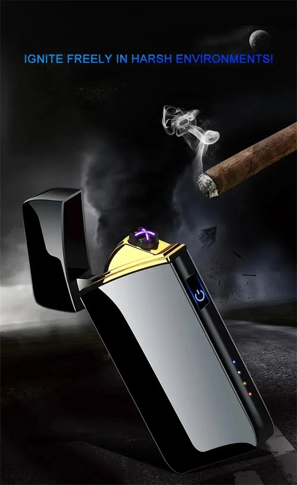 Rechargeable USB Electric Lighter – Windproof Dual Arc Flameless LED NNOS
