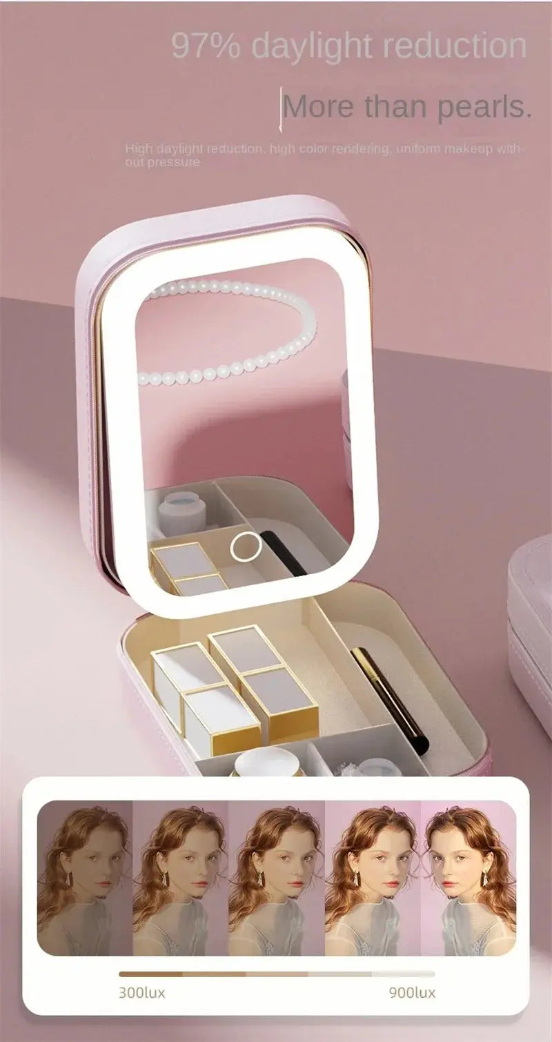 Smart LED Cosmetic Case with Mirror Travel Makeup Bag Small Cute Female Beautician Skincare Product Makeup Case for Women NNOS