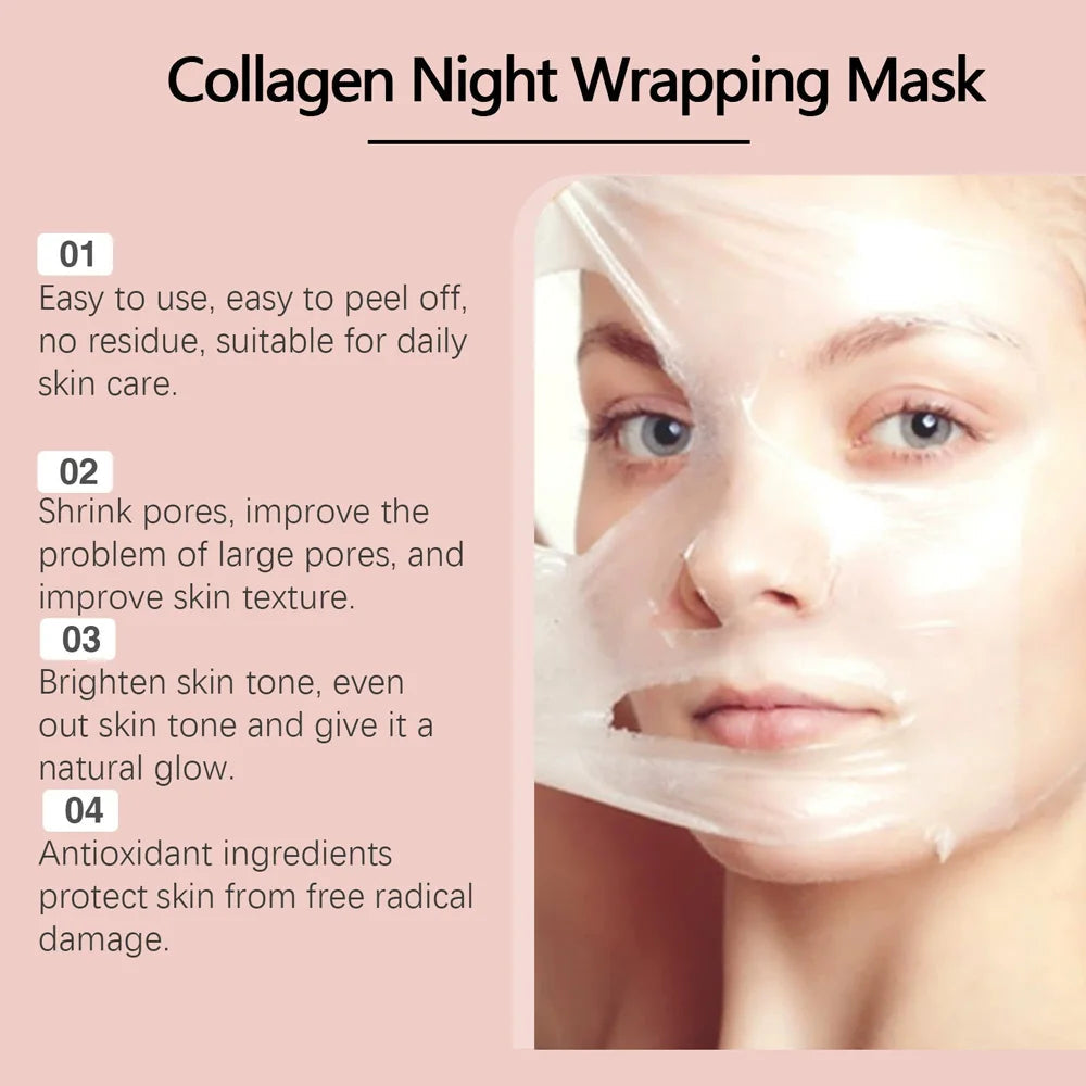 Collagen Overnight Wrapping Peel Off Facial Mask Set Korean Collagen Night Wrapping Mask Deeply Hydrates Night Care Mask Cream NNOS