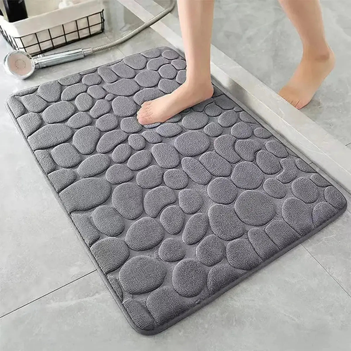 3D Non Slip Bathroom Mat Bath Mats Absorbent Doormat Carpet Cobblestone Embossed Door Floor Mats Machine Washable Quick Drying NNOS