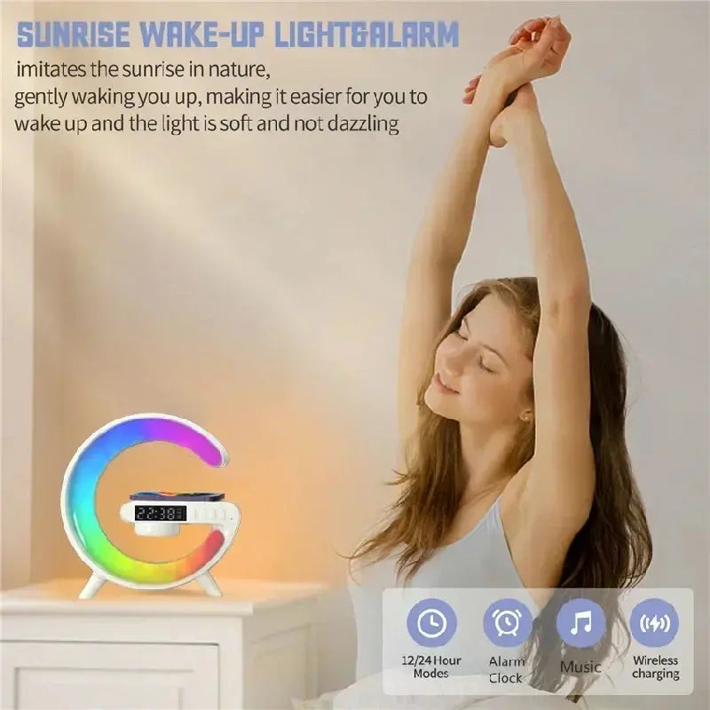 Multifunction RGB Light Bluetooth Speaker Alarm Clock 15W Wireless Charger Stand Pad For iPhone Samsung Fast Charging Station NNOS
