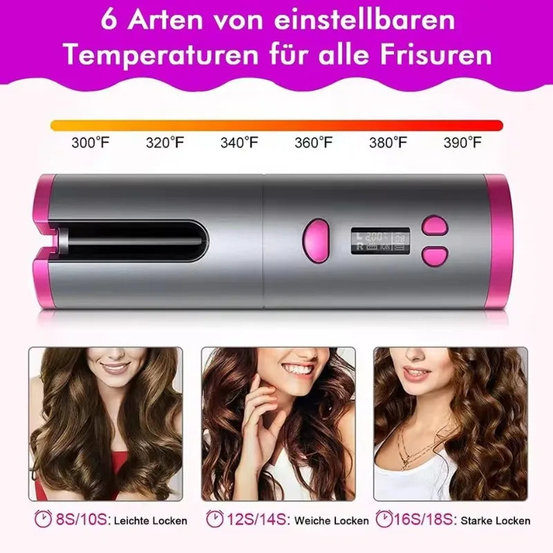 Automatic Hair Curler Wireless Curling Iron with Built-in Battery Ceramic Professional Usb Charging and Portable for Travel NNOS