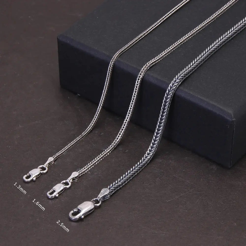 Real Pure 925 Sterling Silver Necklace Chain Women And Men Vintage Foxtail 1.6mm Retro Solid Thai Silver Italy Fine Jewelry NNOS