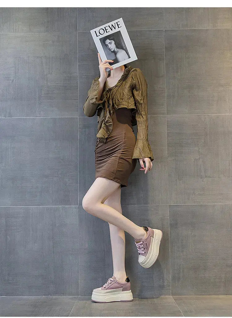 Fujin 9cm Cow Suede Genuine Leather Women Vulcanized Shoes Platform Wedge Skate Boarding High Brand Heels Casual Summer Shoes NNOS