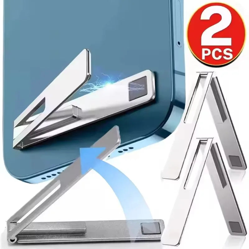 Magnetic Ultra Thin Foldable Mobile Phone Holder Bracket Metal Alloy Desktop Cell Phone Stands Universal Phone Support Kickstand NNOS