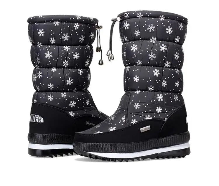 Winter thick women's snow boots Warm Plush Mid-calf Boots Non slip Waterproof  Platform Snow Boot Casual Female White shoes NNOS