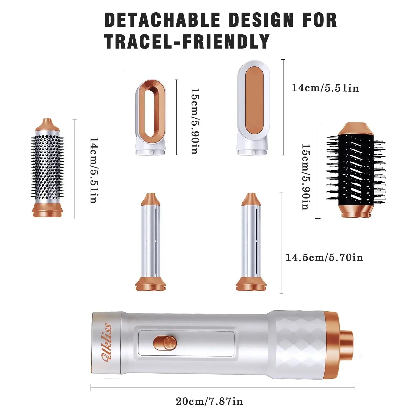 Ukliss 6 In 1 Electric Hair Dryer Brush White gold Blow Dryer Comb Hair Curling Wand Detachable Brush Kit Negative Ion Curler NNOS