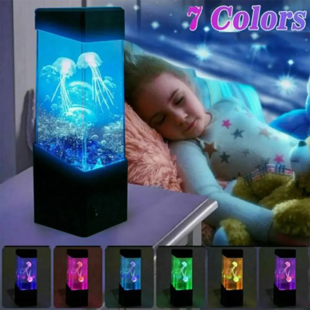 LED Jellyfish Tank Night Light Color Changing Table Lamp Aquarium Electric Mood Lava Lamp Ideal Children's Gift Home Room Decor NNOS