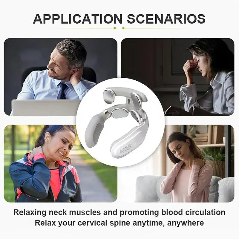 Neck Massage Machine with 4 Heads Breathing Light Vibration Hot Compress Cervical Spine Protection for Relaxation NNOS