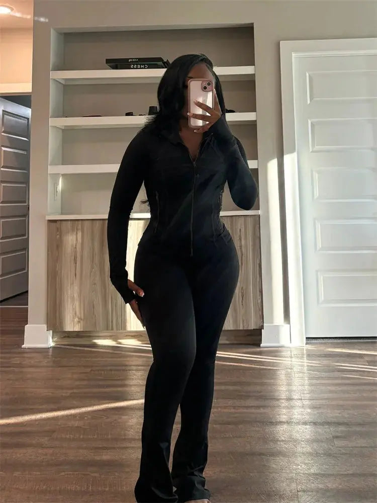 Autumn And Winter New Long Sleeves Zipper Crop top Suits Tracksuits Women's Suits Fashion Pants Female Soild 2 Piece Sets 2024 NNOS
