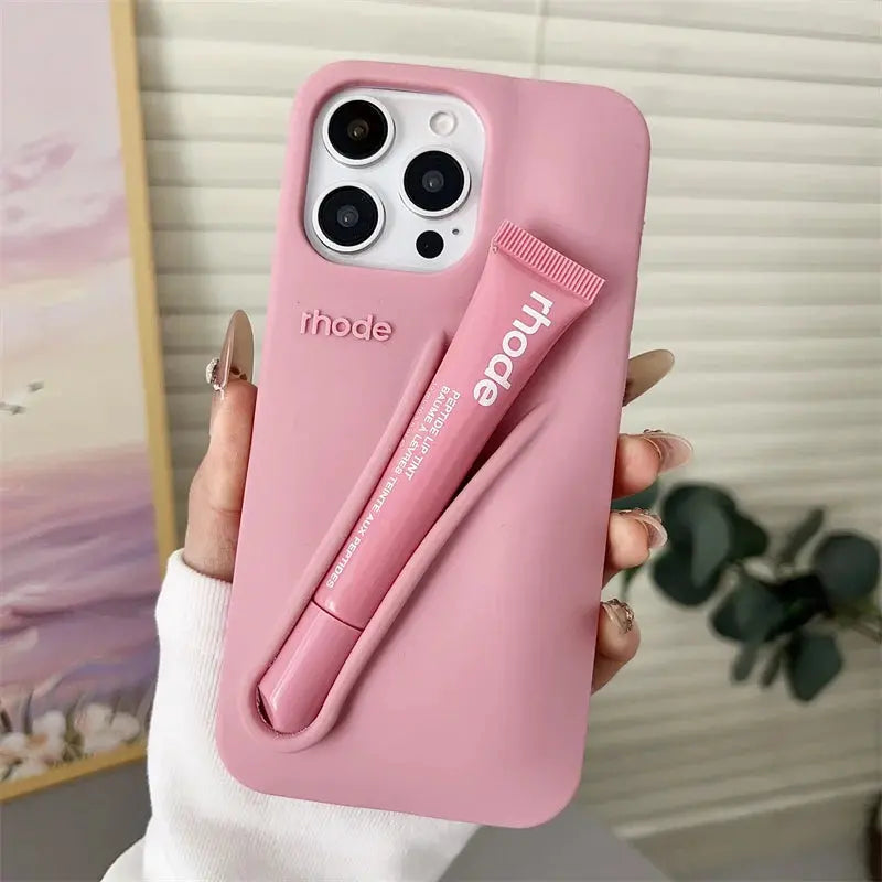 ✨ RHODE Lip Case Silicone Phone Case – Lipstick Holder + Kickstand All-in-One NNOS