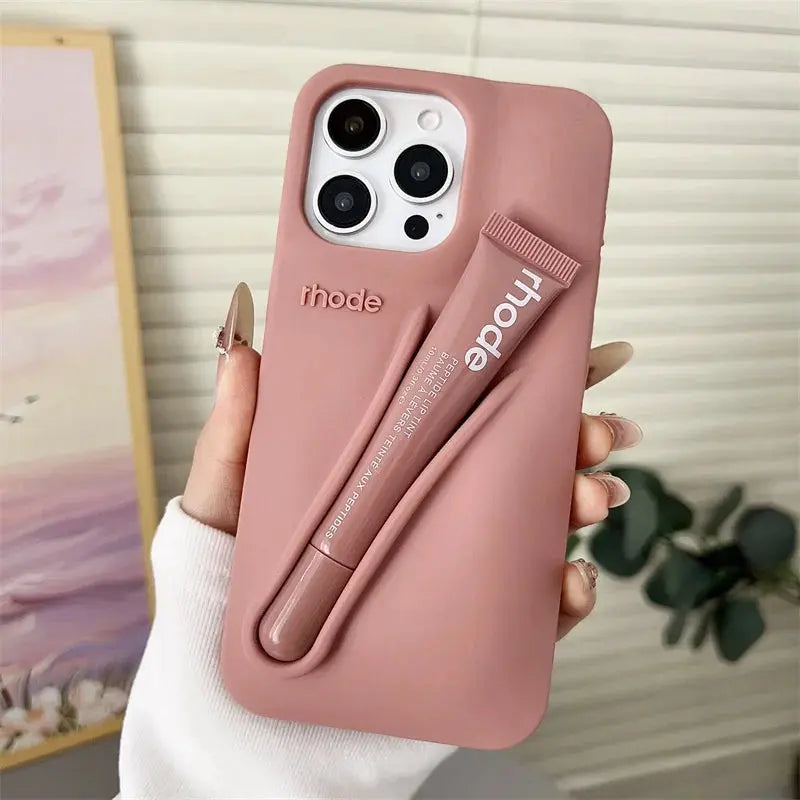 ✨ RHODE Lip Case Silicone Phone Case – Lipstick Holder + Kickstand All-in-One NNOS