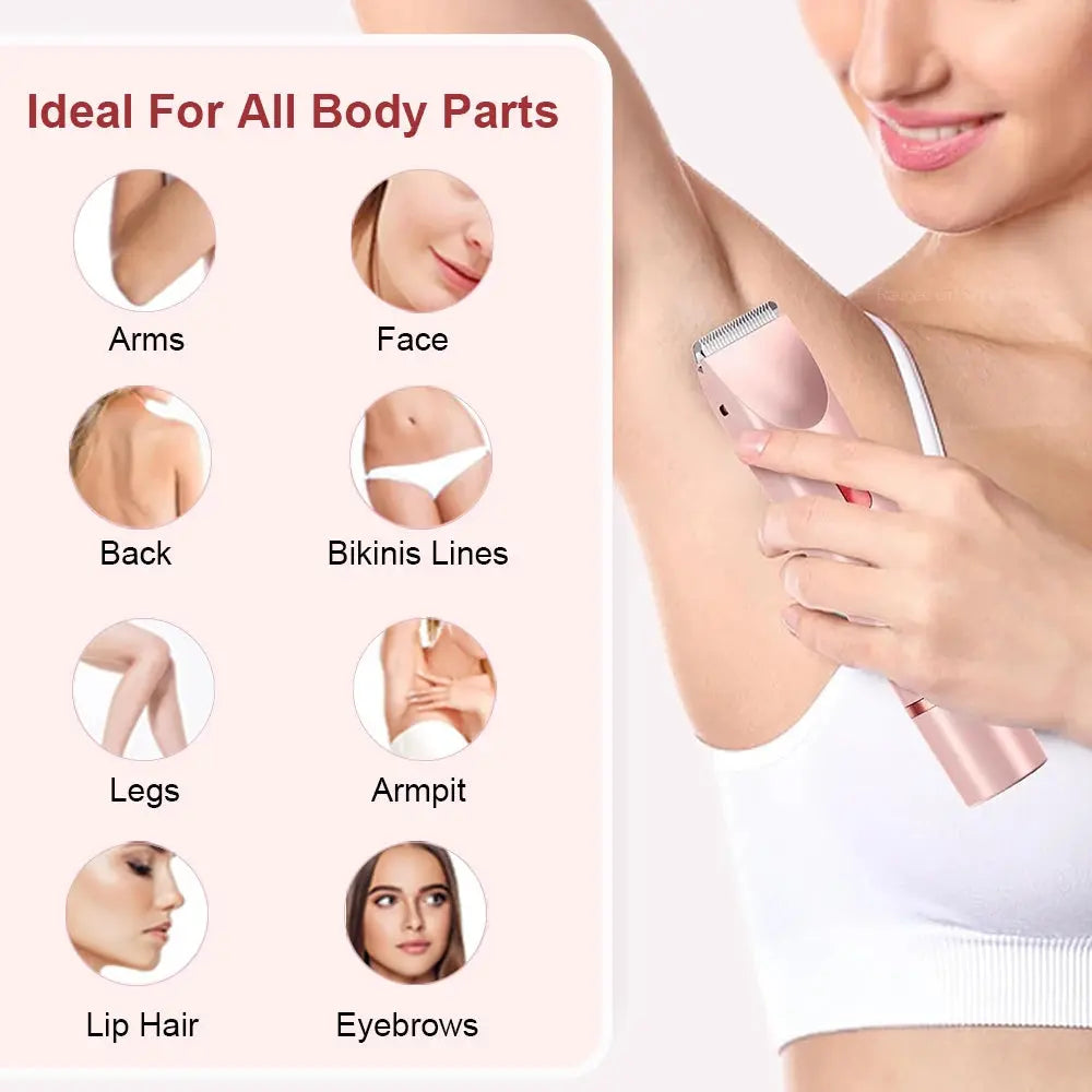 Portable Electric Razor for Women 2-in-1 Bikini Trimmer Facial Mustache Shaver Painless Epilator for Body Underarms Legs NNOS