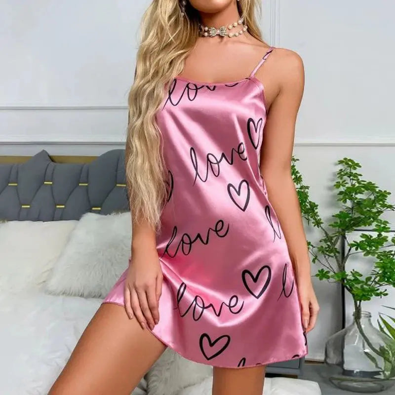 Women's Sleepdress Satin Floral Print Nightdress Comfortable Spaghetti Strap Sleepwear Dress Luxurious Satin Slip Nightdress NNOS