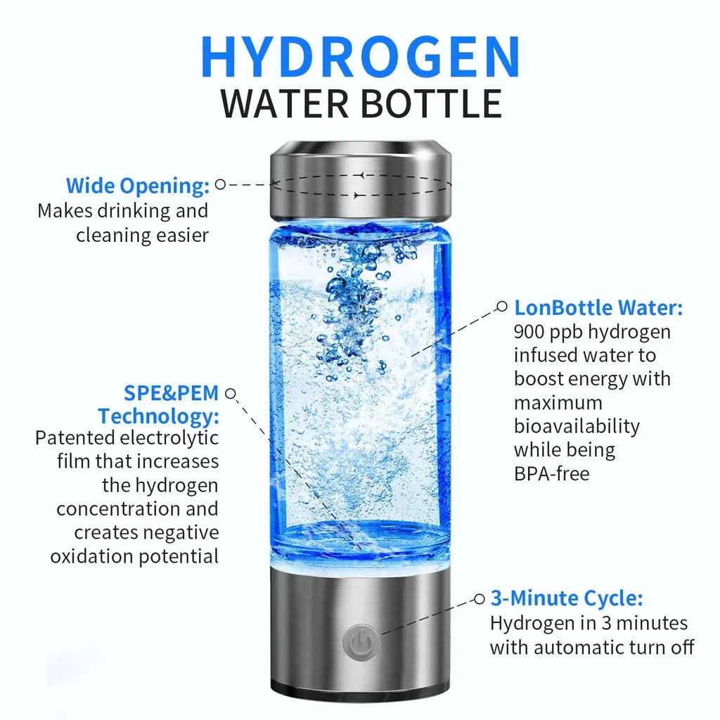 Portable Hydrogen Water Bottle Generator Rechargeable Ionizer Machine Stainless Steel Health Cup for Rich Water Glass NNOS