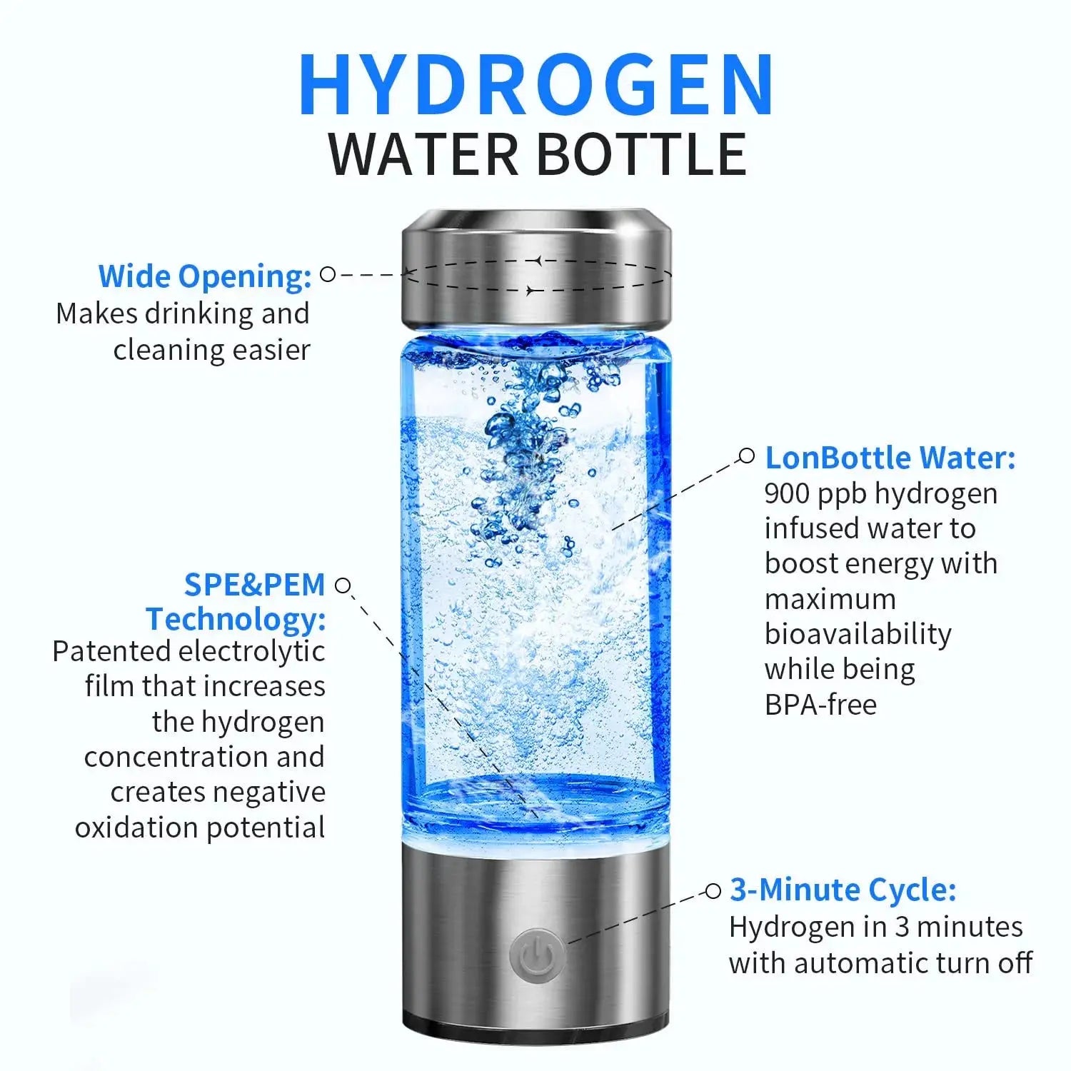 Portable Hydrogen Water Bottle Generator Rechargeable Ionizer Machine Stainless Steel Health Cup for Rich Water Glass NNOS