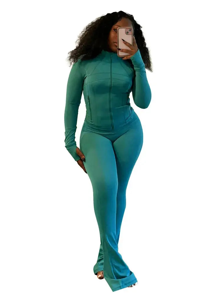 Autumn And Winter New Long Sleeves Zipper Crop top Suits Tracksuits Women's Suits Fashion Pants Female Soild 2 Piece Sets 2024 NNOS