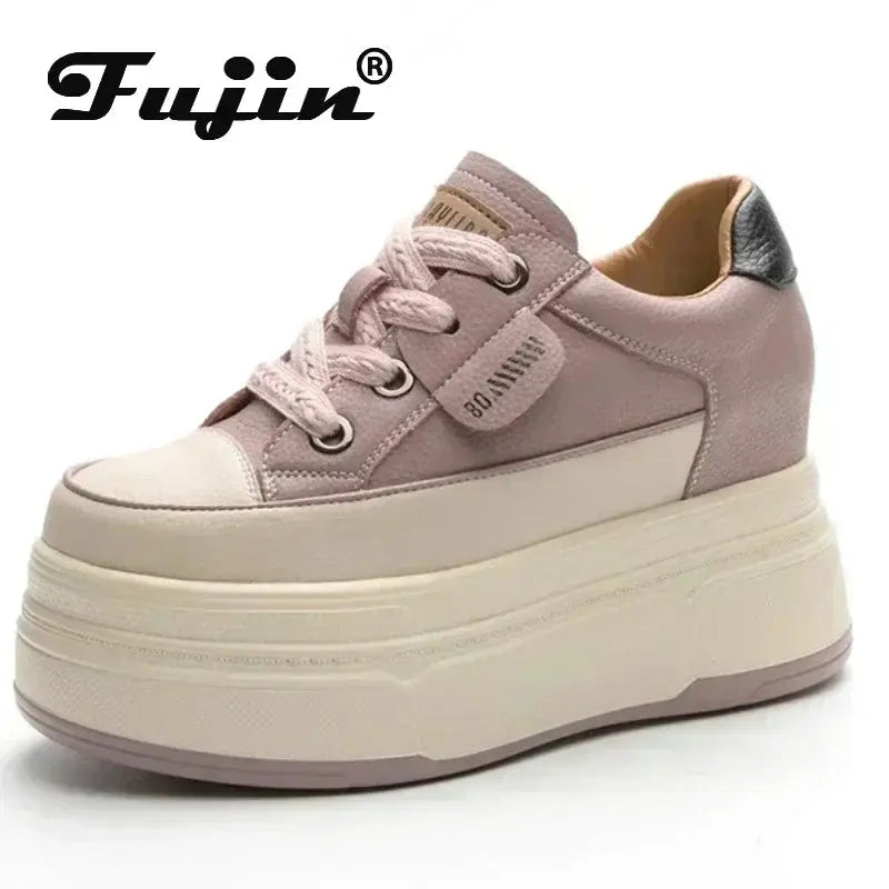 Fujin 9cm Cow Suede Genuine Leather Women Vulcanized Shoes Platform Wedge Skate Boarding High Brand Heels Casual Summer Shoes NNOS