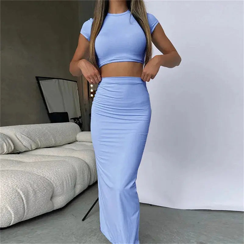 Women's High Waist Crop Top Tirt ort Sve Ethnic Sle  Color Spring Faion Set Tee Pieces Ensemble NNOS