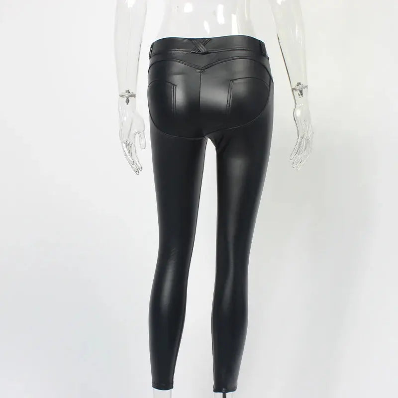 FQLWL Women's High-Waisted Faux Leather Leggings – Sexy Bodycon Black PU Pants for Casual, Winter, or Summer Wear NNOS