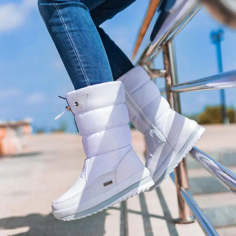 Winter thick women's snow boots Warm Plush Mid-calf Boots Non slip Waterproof  Platform Snow Boot Casual Female White shoes NNOS