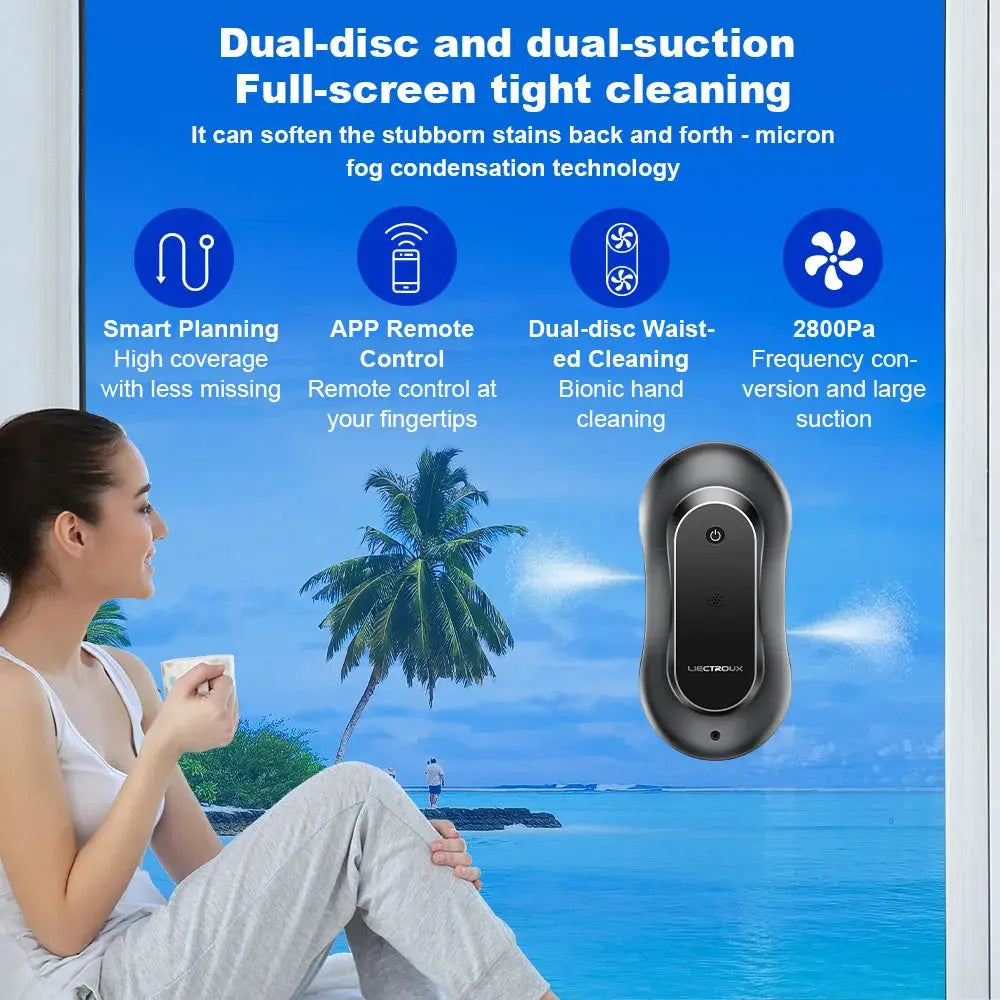 YW810 Advanced Robot Window Cleaner - 2800Pa Suction Power, Dual Water Spray, Dry/Wet Mopping, AI Navigation, Brushless Motor, Remote and App Control