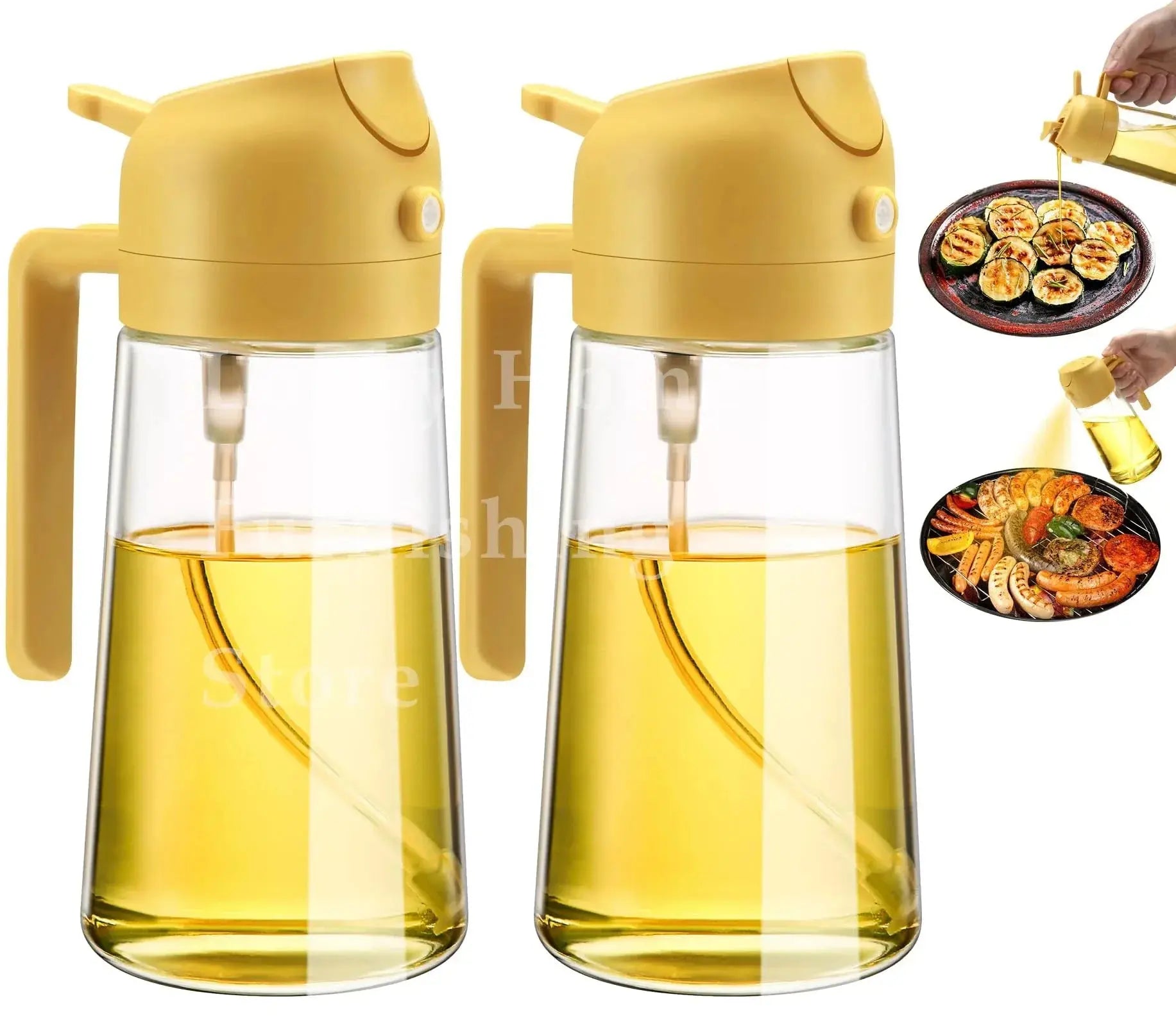 1-2PCS 2in1 Olive Oil Dispenser Bottle 500ml Plastic Oil Sprayer Cooking Oil Spray Tank BBQ Baking Picnic Kitchen Tools for Home NNOS