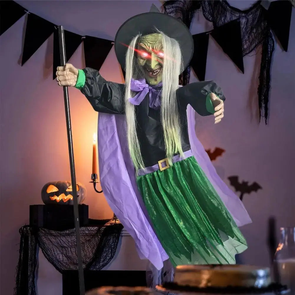 Sound Activated Witch Ornament Led Light Up Witch Decoration Voice-activated Halloween Flying Witch Decor with for Outdoor NNOS