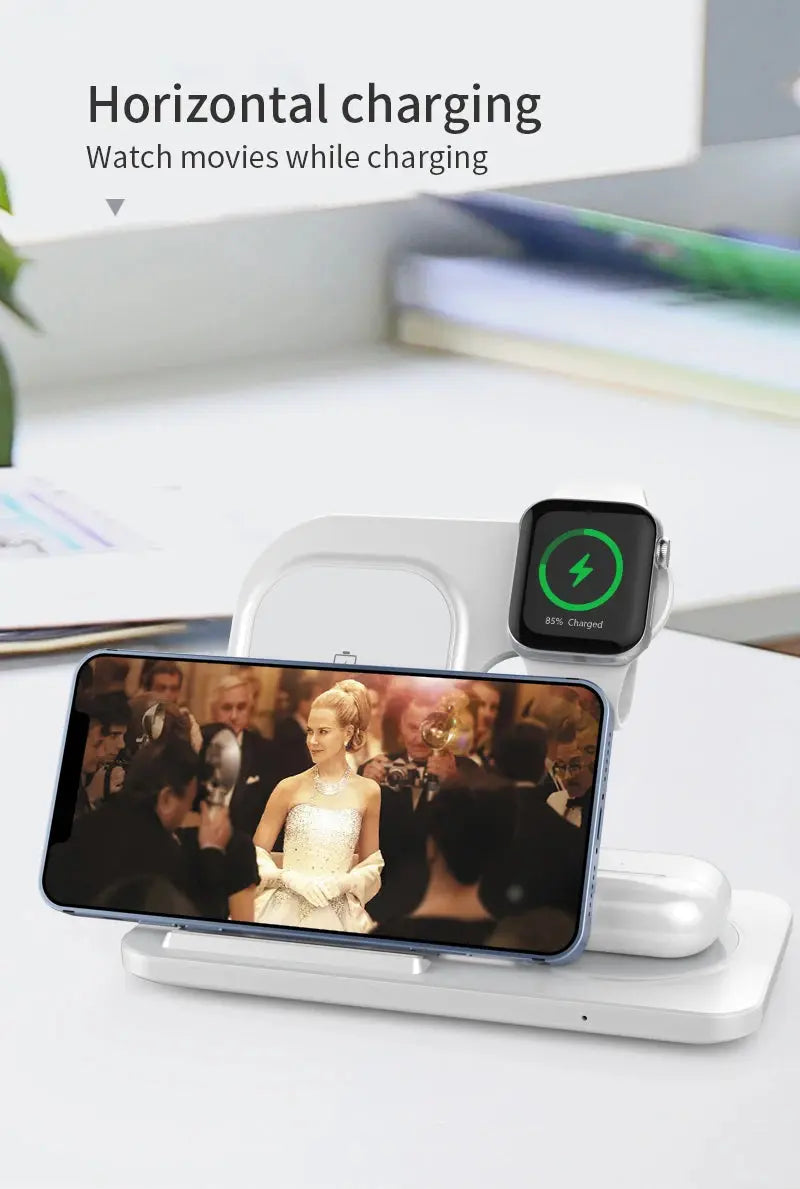 3 in 1 Wireless Charger Stand Pad For iPhone 15 14 13 12 X Max Foldable Fast Charging Station Dock For IWatch 8 7 SE AirPods Pro NNOS