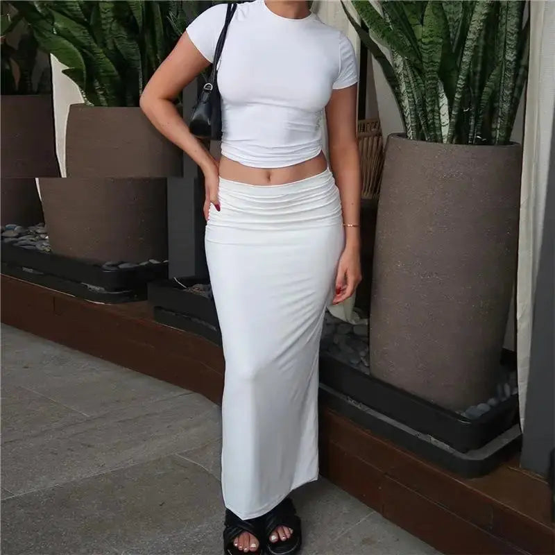 Women's High Waist Crop Top Tirt ort Sve Ethnic Sle  Color Spring Faion Set Tee Pieces Ensemble NNOS