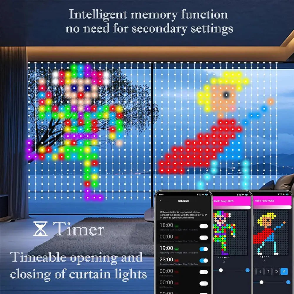 800 LED RGB Smart Curtain Lights – LED Party Lights with Music Sync, App & Remote Control NNOS